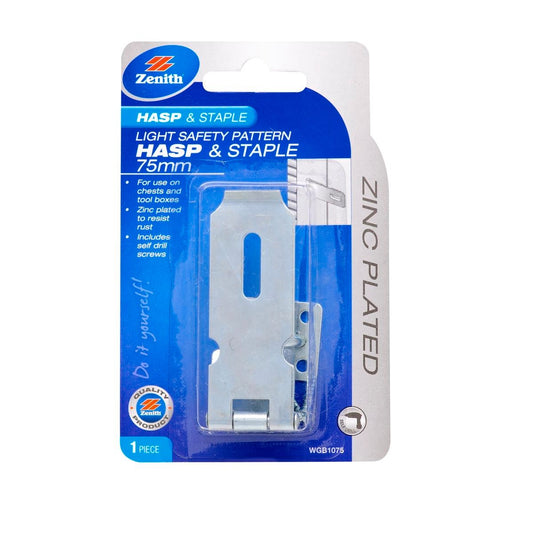 Zenith Hasp and Staple - 75mm - Zinc Plated - Light Duty - 1 Pack - Auzzistore