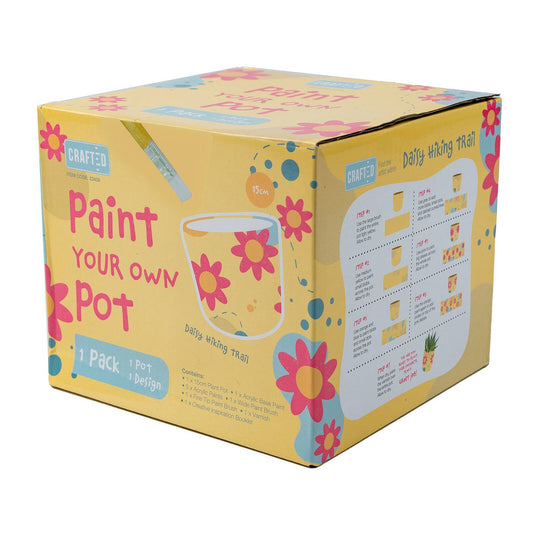 Crafted Paint Your Own Pot Kit - Daisy Hiking Trail - 2 Pots - 160mm - Assorted