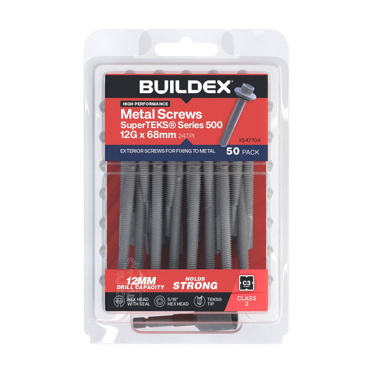 Buildex 12g x 68mm Galvanised Superteks Screws - 50 Pack - Self-Drilling - Auzzistore