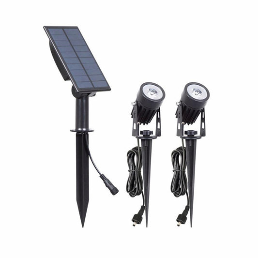 Gardenglo 200lm Solar Powered Twin LED Spotlight - Black - 15.6mm