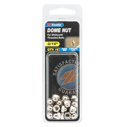Zenith 3 16 Chrome Plated Dome Nut 16 Pack - Silver - Whitworth Compatible - Auzzistore