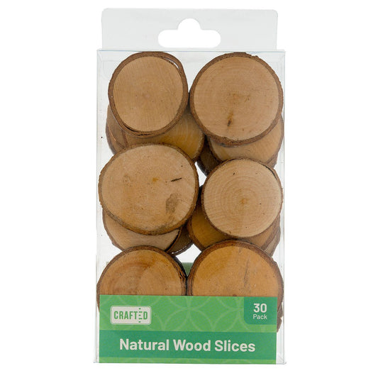 Crafted Natural Wood Slices - 6cm Round - 30 Pack - Versatile Crafting Supply