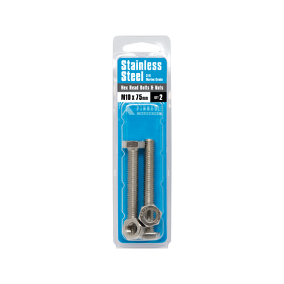 Pinnacle M10 Hex Bolt and Nut 75mm Stainless Steel 2 Pack Durable