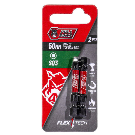 Full Boar Impact Torsion Bits Set - SQ3 50mm - 2 Pack - Durable S2 Steel - Auzzistore