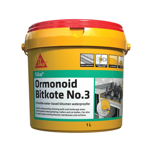 Sika Ormonoid Bitkote No 3 Waterproof Compound 1L - Water Based - Fast Drying - Auzzistore