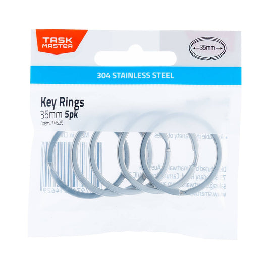 Taskmaster Stainless Steel Key Ring 5 Pack - 35mm - Durable 304 Grade