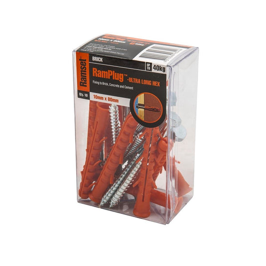 Ramset Ultra Long Hex Anchor 10 x 80mm Nylon 10 Pack Durable - Auzzistore