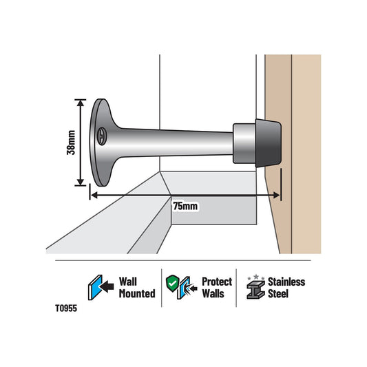 Adoored Arrow Door Stop - 75mm - Stainless Steel - Modern Design – view 2 - Auzzistore