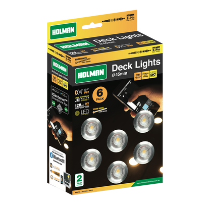 Holman 45mm Warm White Deck Light 6 Pack Stainless Steel Waterproof