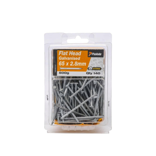 Paslode Galvanised Nails 65 x 2 8mm 500g Flat Head 140 Pack - Auzzistore