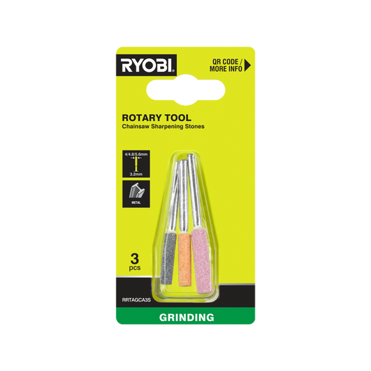 Ryobi 3 Piece Rotary Chainsaw Sharpening Stones Set - 5/32”, 3/16”, 7/32” - Durable Aluminium Oxide - Auzzistore