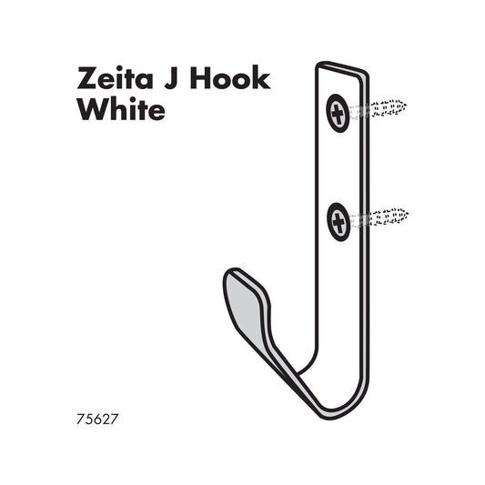 Adoored White Zieta Deco Hook - 1 Piece - 29mm x 39mm x 70mm - Zinc Plated – view 2