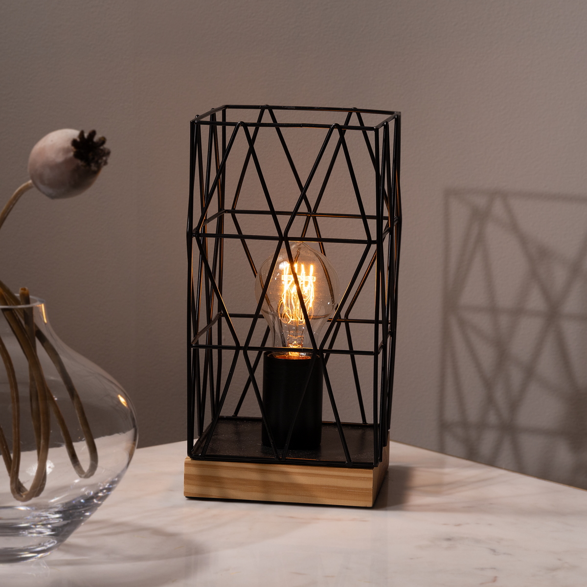 Verve Design Black Zavier Table Lamp - Modern - Metal/Wood - 40W