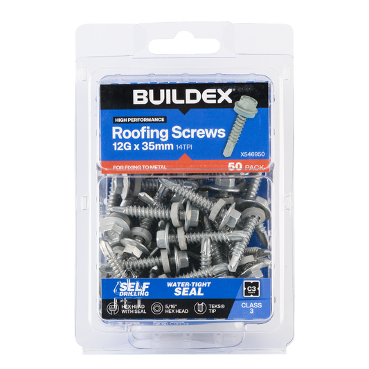 Buildex 12g x 35mm Roofing Teks Screws - 50 Pack - Zinc-alloy - Corrosion Resistant - Auzzistore