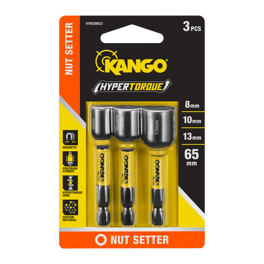 Kango 65mm Hypertorque Magnetic Nut Setters 3 Pack - M5 M6 M8 - High Torque - Auzzistore