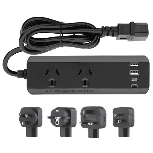 Arlec Powerboard Travel Adaptor Kit - 2 Outlets - PD30W USB C - Black