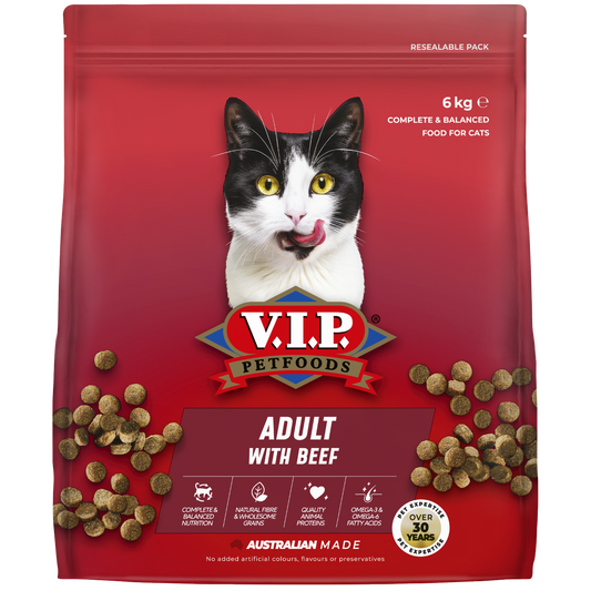 Vip 6kg Beef Dry Cat Food - Complete Nutrition for Adult Cats - Australian Made