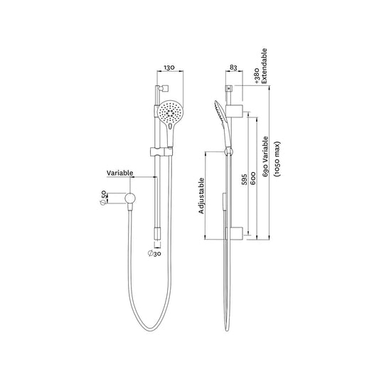 Methven Easy Click Shower - 3 Function - Telescopic Rail - Brass - Durable – view 2