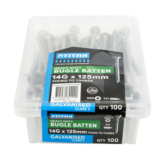 Titan Gal Bugle Batten Screw 14g x 125mm - 100 Pack - Heavy-Duty Fastener - Auzzistore