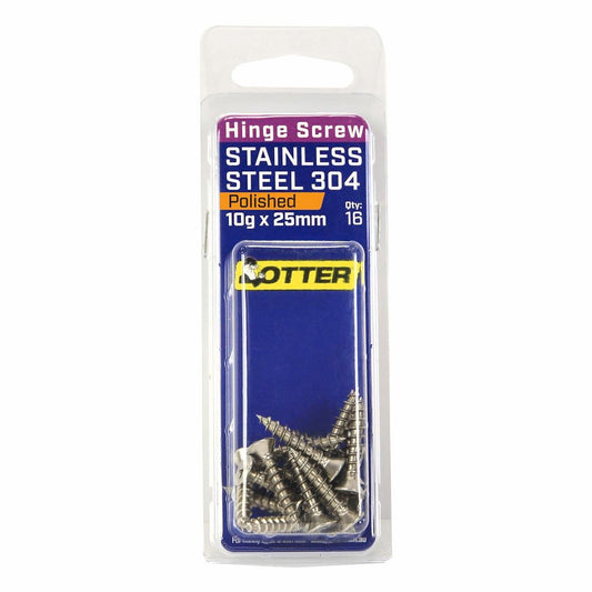 Otter 10 x 25mm Polished Stainless Steel 304 Hinge Screws - 16 Pack - Auzzistore