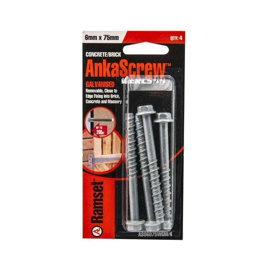 Ramset Ankascrew 6 x 75mm Galvanised Masonry Anchor 4 Pack - Auzzistore