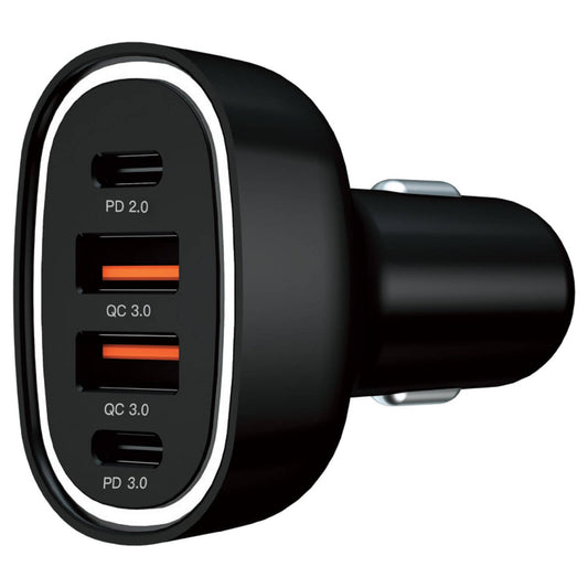 Antsig 80W Multi Port USB Car Charger - 4 Devices - Compact - Black