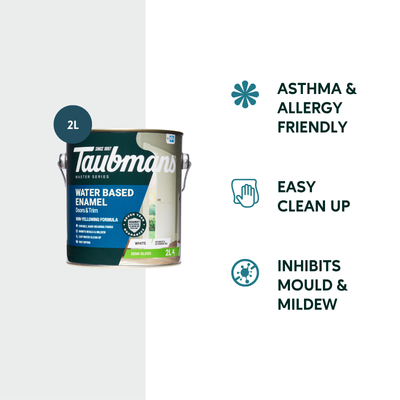 Taubmans 2L White Semi Gloss Water Based Enamel Paint - Durable Finish - Easy Clean-Up