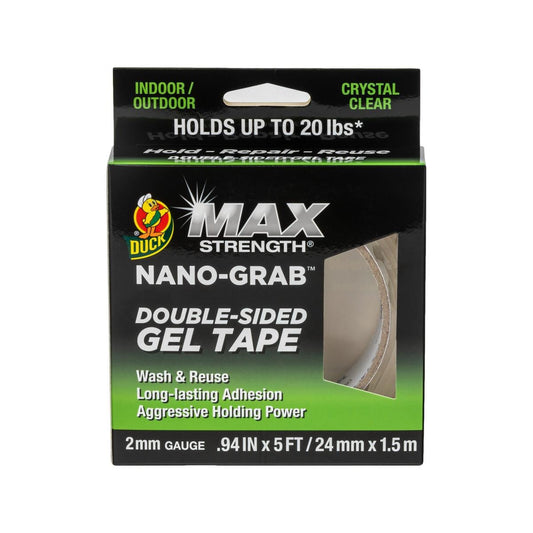 Duck Clear Nano Max Strength Grab Gel Tape - 24mm x 1.5m - Reusable, Strong Adhesion