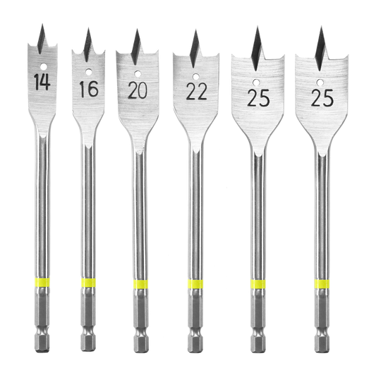 Ryobi 6 Piece Spade Bit Set - 14mm to 25mm - Wing Spur Design - Timber Drilling – view 2 - Auzzistore