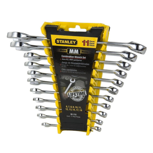 Stanley 11 Piece Metric Spanner Set - Chrome - 6mm to 19mm - Torque Boost