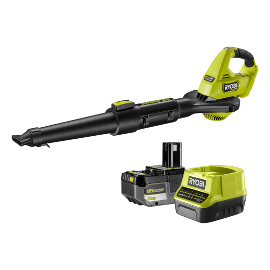 Ryobi 18V ONE+ HP Brushless Garden Blower Kit - 5.0Ah Battery - 315km/h Air Speed - Lightweight