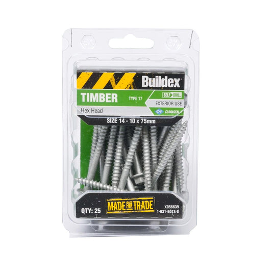 Buildex Timber Screws 14 10 x 75mm Hex Head Climaseal 25 Pack