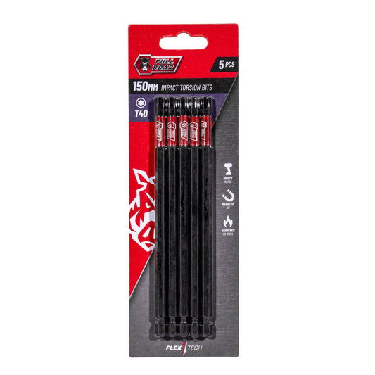 Full Boar Impact Torsion Bit 5 Pack - T40 x 150mm - Durable S2 Steel - Auzzistore