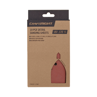 Craftright Orbital Sand Sheets 10 Pack - 107 x 172mm - Aluminium Oxide - Various Grits