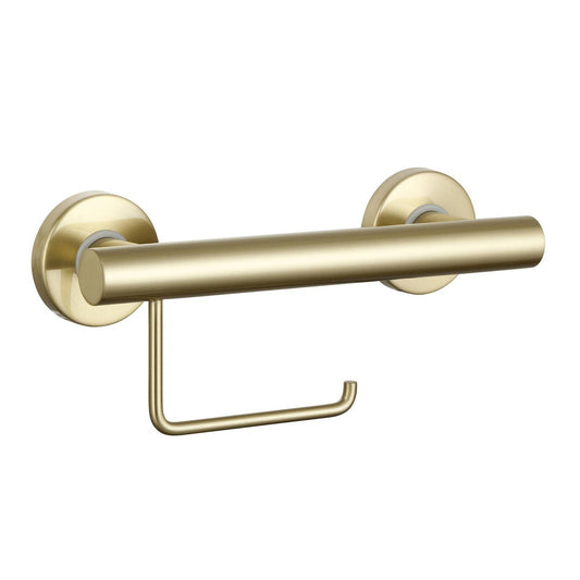 Evekare Brushed Brass Toilet Roll Holder with Grab Rail - 140mm x 330mm - Durable Support
