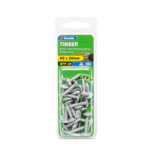 Zenith Timber Screws 8g x 20mm Galvanised Button Head 30 Pack - Auzzistore