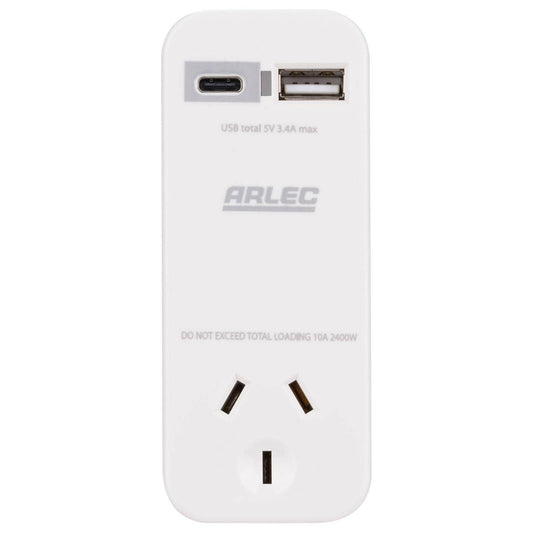 Arlec Compact Power Adapter USB 3 4A - Dual Output - 3.4A - White - Compact Design