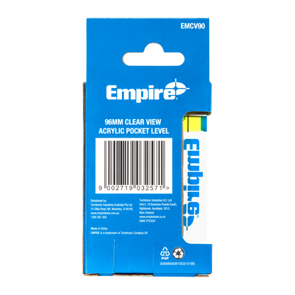Empire Pocket Level - 96mm Clear Acrylic - Durable - Accurate Measurement