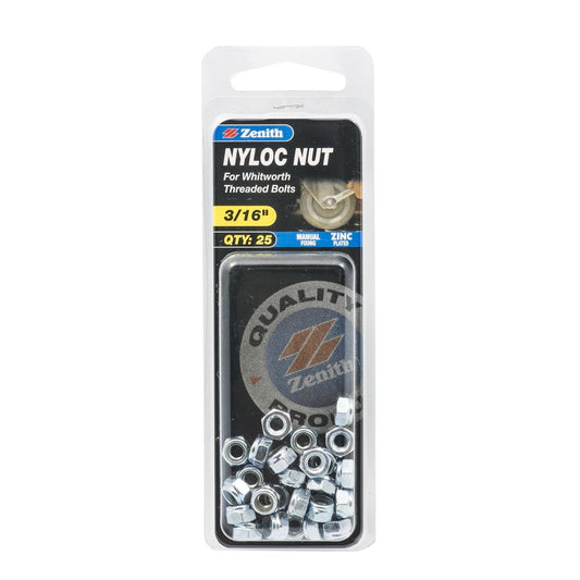 Zenith Nyloc Nuts - 3/16" - 25 Pack - Zinc Plated - Vibration Resistant - Auzzistore