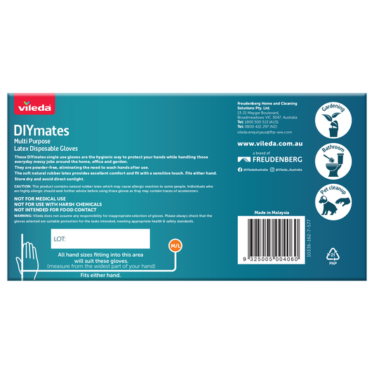 Vileda Ansell Workmates Latex Disposable Gloves 100pk Medium Large - Powder-Free - Hygienic Protection - Soft Natural Rubber Latex