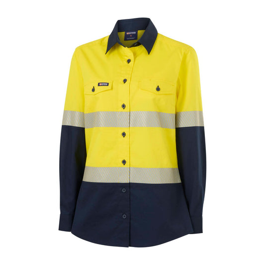 Citeco Womens Long Sleeve Shirt Size 8 - Hi Vis Yellow Navy - UPF 50+ – view 2