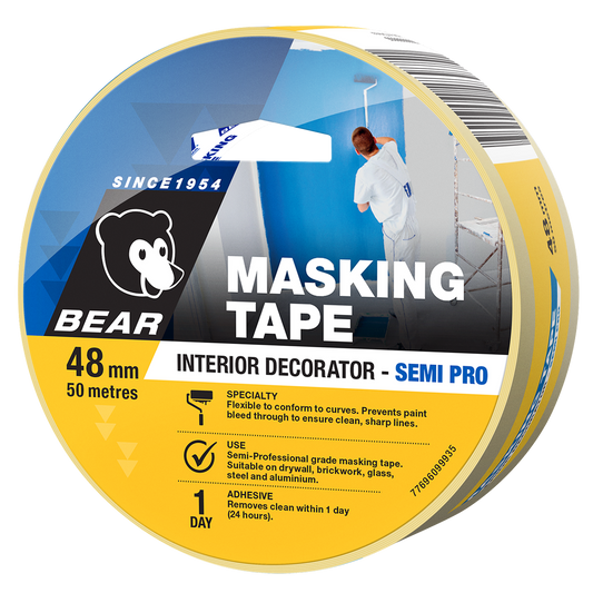 Bear Interior Decorator Masking Tape 48mm x 50m Yellow - Auzzistore