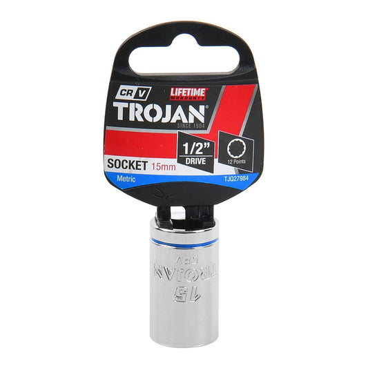 Trojan 15mm Socket 1/2 Drive - Polished Chrome Vanadium - 12 Point - Lifetime Warranty – view 2 - Auzzistore