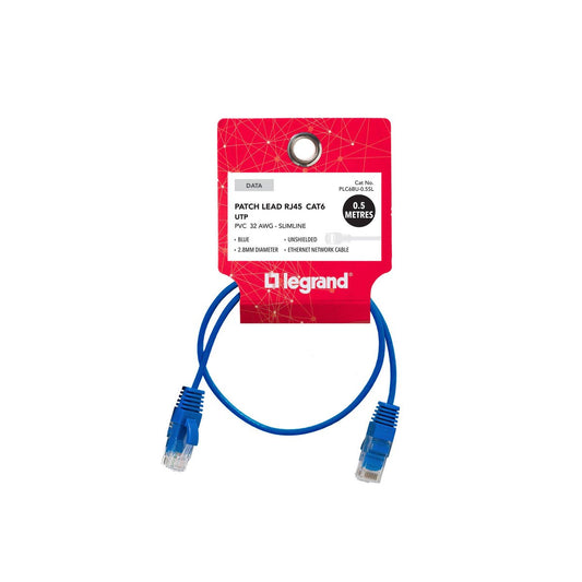 Legrand Cat6 RJ45 UTP Slimline Patch Lead - 0.5m - Blue - High-Speed Data Transfer