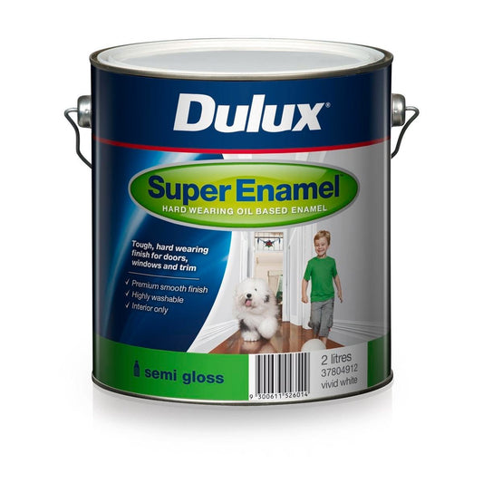 Dulux Super Enamel Paint 2L Semi Gloss Vivid White Premium Finish
