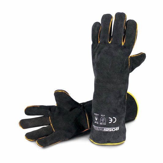 Bossweld 16" Black Gold Welding Gloves - Heavy Duty Leather - Durable - Auzzistore