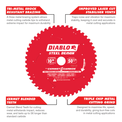 Diablo 254mm Circular Saw Blade - Steel - 50 Teeth - Durable Cuts