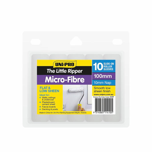 UNi-PRO Microfibre Mini Roller Covers 100mm 10 Pack 10mm Nap - Auzzistore