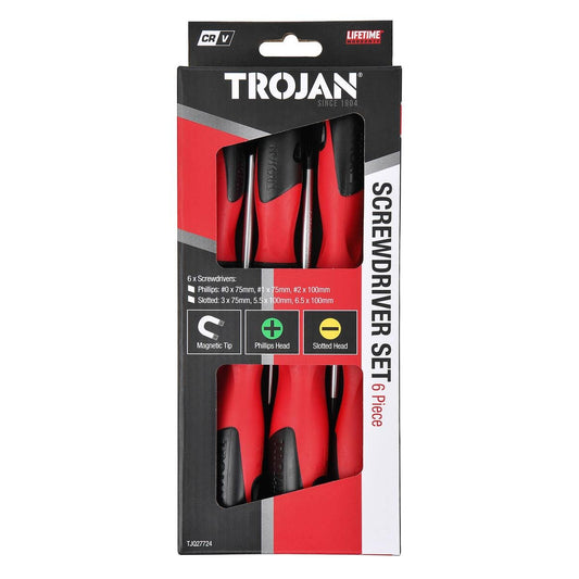 Trojan 6 Piece Screwdriver Set - Chrome Vanadium - Magnetic Tips - 225mm x 290mm - Auzzistore