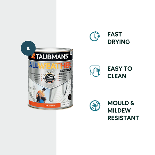 Taubmans 1L White Low Sheen All Weather Exterior Paint - Mould Resistant - Fast Drying – view 2 - Auzzistore